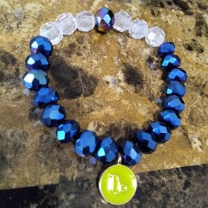 Blue and White Beaded Zodiac Sign Bracelet with Charm